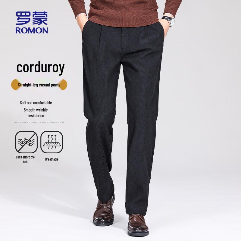 ROMON Men's Thickened Warm Straight-Leg Corduroy Casual Pants