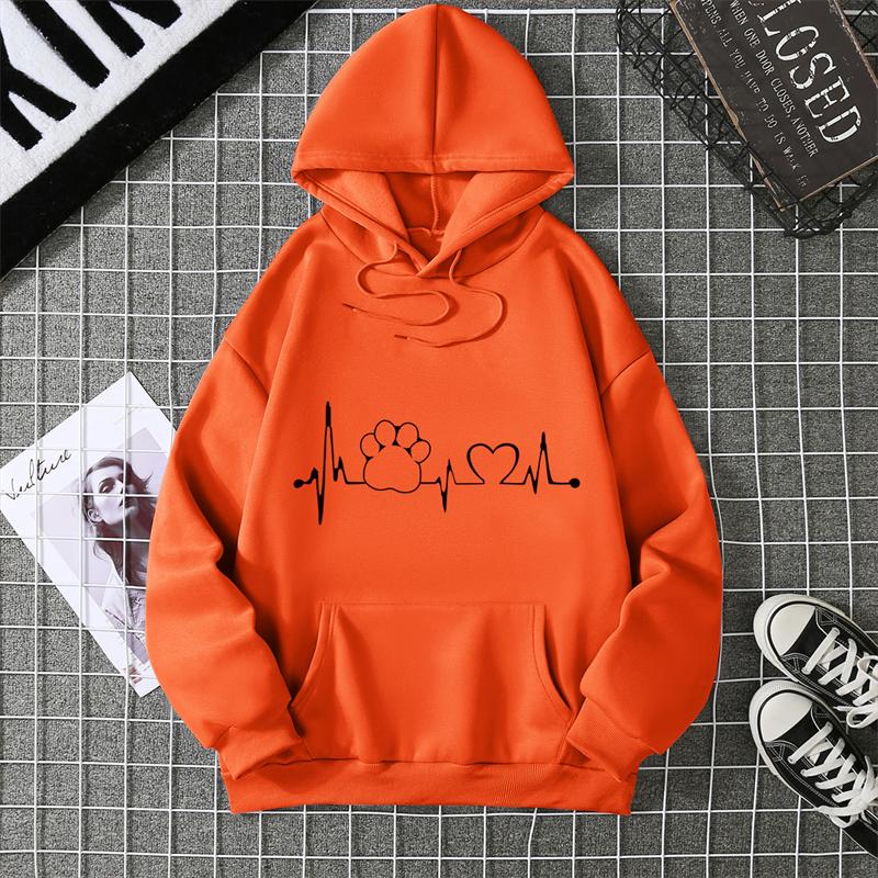ECG Cat Claw Heart Simple Graphic Hooded Men Fashion Hoodies Autumn Casual Sweatshirt Loose O-Neck Couple Tracksuit