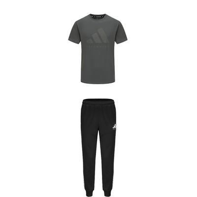 Taekwondo Round Neck Pullover Breathable Short Sleeve T-Shirt Striped Fashion Long Pants Casual Sports Suit ADICLTS24TK-GFC+TR30P1T-BW