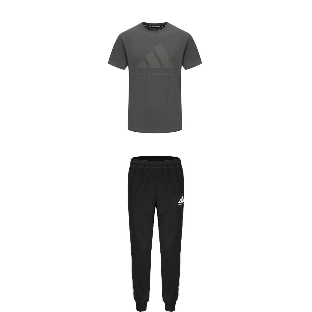 Adidas Taekwondo Round Neck Pullover Breathable Short Sleeve T-Shirt Striped Fashion Long Pants Casual Sports Suit ADICLTS24TK-GFC+TR30P1T-BW