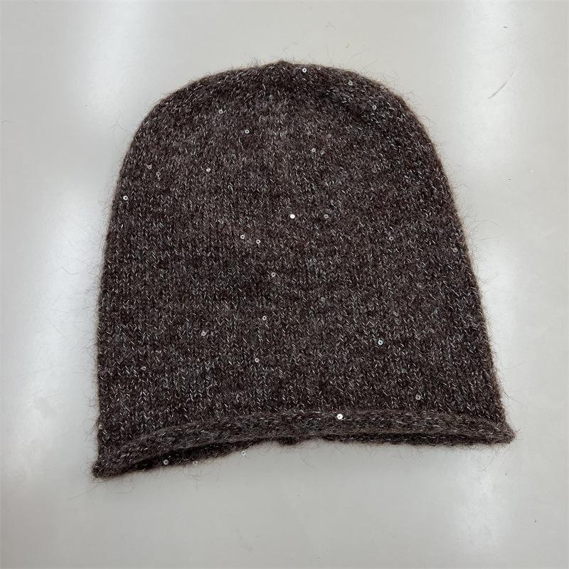 

Модная блестящая шерстяная теплая шапка осень-зима вязаная шерстяная шапка головной убор шапка показывающая лицо маленькая шапка с отворотом шапка M（56-58cm）