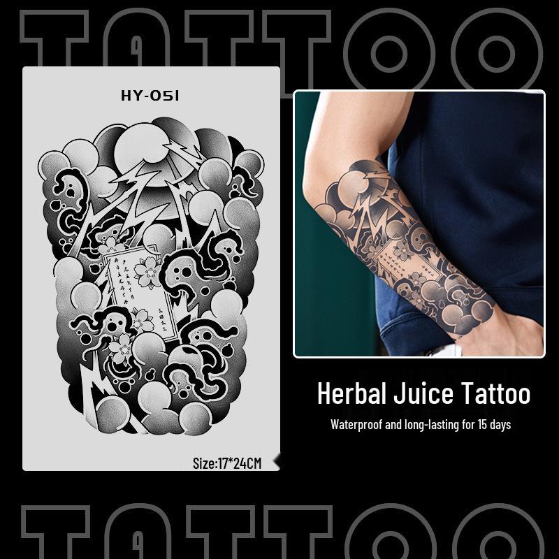 Japanese Traditional Tattoo Waterproof Sticker: Men's Long-lasting Floral Arm Pattern.