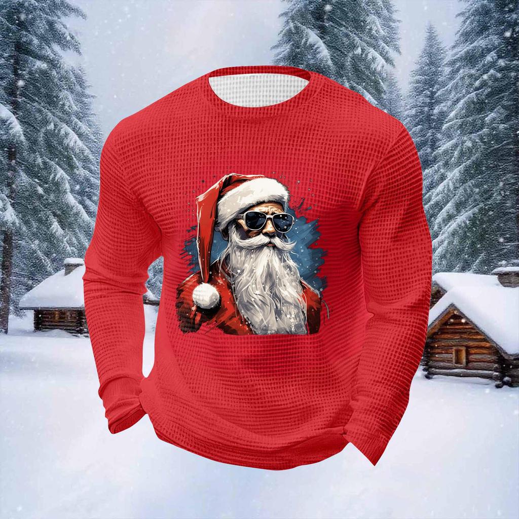 Pánské vánoční topy s kulatým výstřihem a dlouhým rukávem Pánské sportovní topy ve velkých velikostech s ležérním kulatým výstřihem