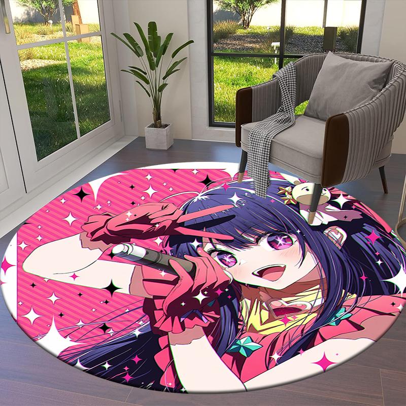 Oshi No Ko Round Area Rug,Carpet Rug for Living Room Bedroom Sofa Playroom Decor,Non-slip Floor Mat