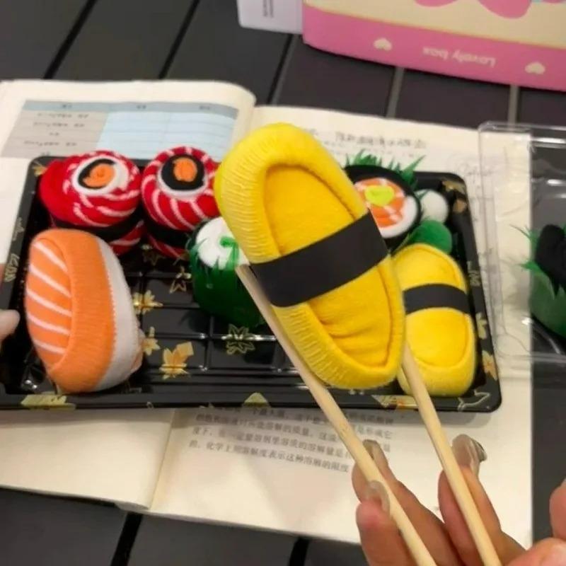 3Pairs/box Novelty Fun Colorful Sushi Gift Box Mid Calf Socks Men Women Comfortable Breathable for Friends Lovers Parties Casual