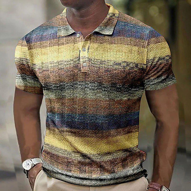 Pánské polo tričko s krátkým rukávem 3D potisk topy pruhované módní polyester prodyšné pohodlné polo trička