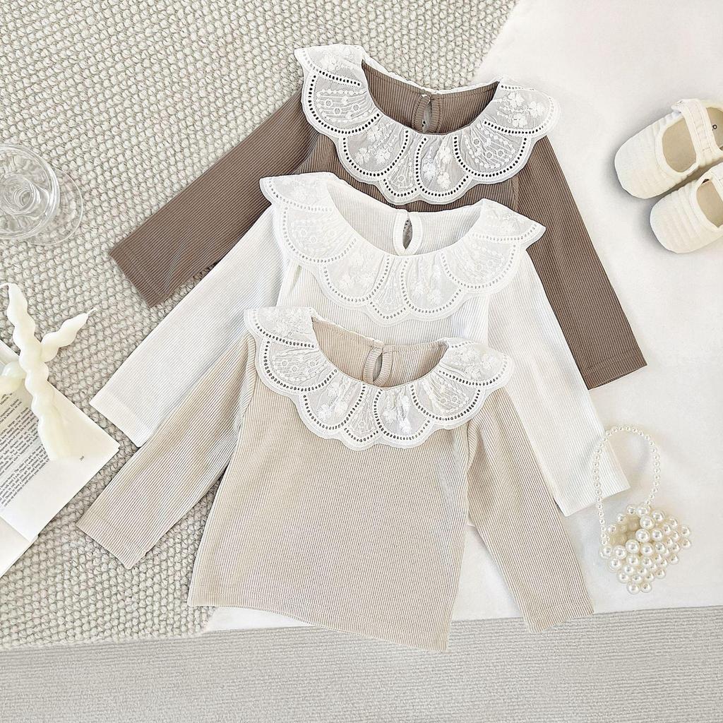 Doll Collar Baby Girl T-Shirt: Stylish Spring/Autumn Lotus Leaf Collar Top