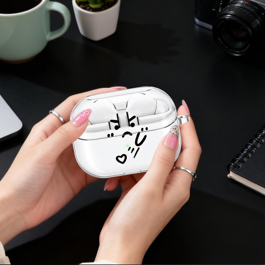 Stick Figure Face Case For Samsung Galaxy Buds 2 4 Pro 4Pro Live 2Pro 3 FE 3Pro Clear Earphone Cases Cover With Hook