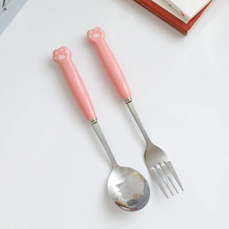 Ins Cartoon Bear Dragon Spoon Fork Chopsticks Cutlery Set for Children Kids School Cute Portable Stainless Steel Tableware