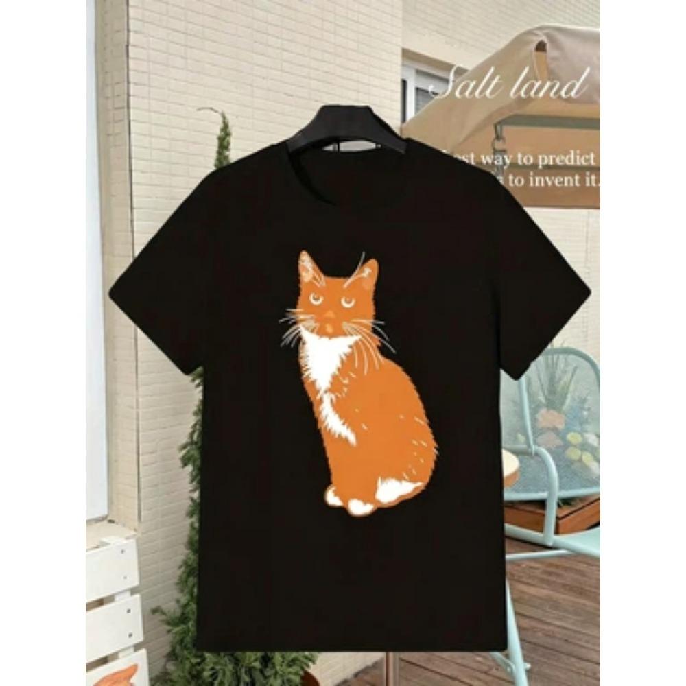 

Men Women Tuxedo Cat Print Crew Neck T Shirt Casual Top 6XL