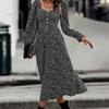 Summer Print Dress Women A-line Casual Butterfly Sleeve Cotton Full Sleeve Turn-down Collar Mid-Calf