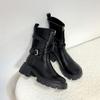 2025 winter new mid-tube knight boots women's platform locomotive boots Internet celebrity belt buckle Korean version leather boots women's outer wear