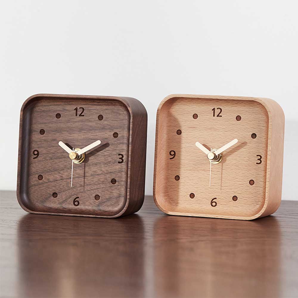 Massivholz Mini Schreibtischuhren Büro Quadratisch Schwarznuss Holz Zeigeruhr Heimdeko Ornamente Tischuhr Uhr Geschenke