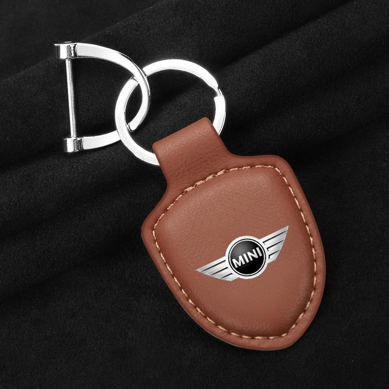 Leather Car Keychain Shield Style Key Holder Pendant for Mini Cooper JCW R50 R52 R53 R55 R56 F54 F55 F56 F60 CLUBMAN COUNTRYMAN
