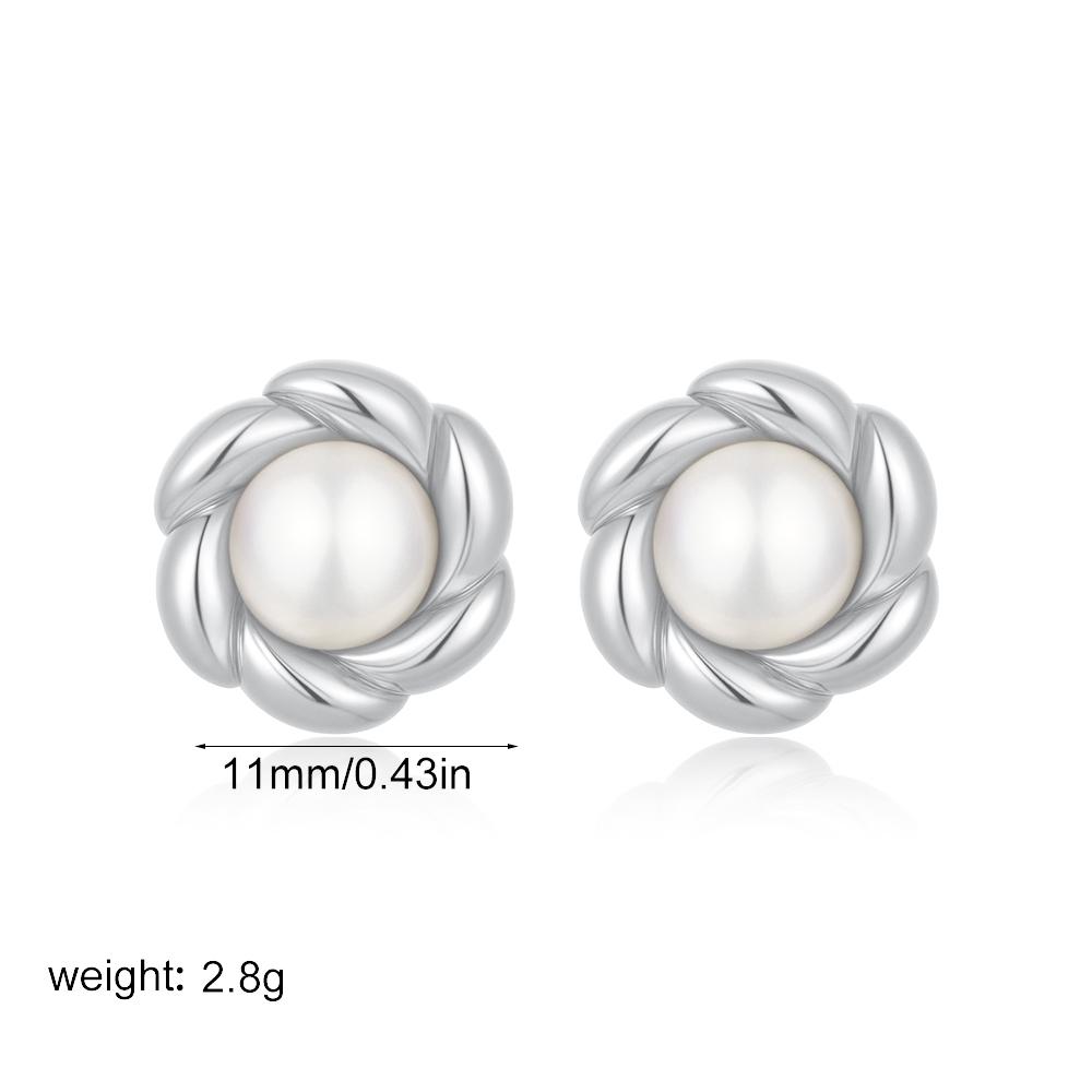

Elegant Small Flower-shape Pearls Stud Earrings Premium Stainless Steel Imitation Pearl Earring 18K Gold Plated Women s Zircon