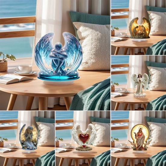 2D Flat Table Sign Acrylic Prayer Wings Angel/Fairy/Nativity Scene Desktop Ornament for Tabletop Shelf Mantel Decor