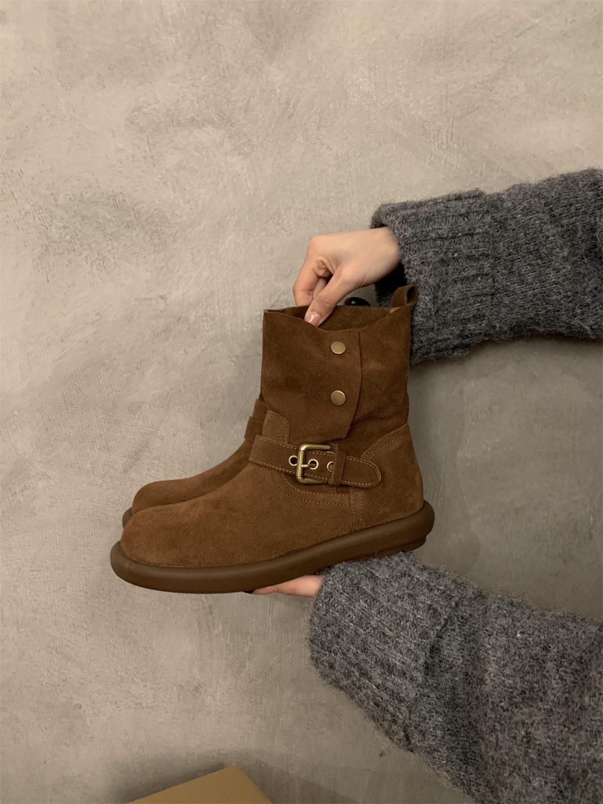 

Retro Birkenstocks Small Boots 2025 Autumn and Winter Korean Soft-soled Martin Boots Medium Boots Naked Boots 38 темно-коричневого кольору