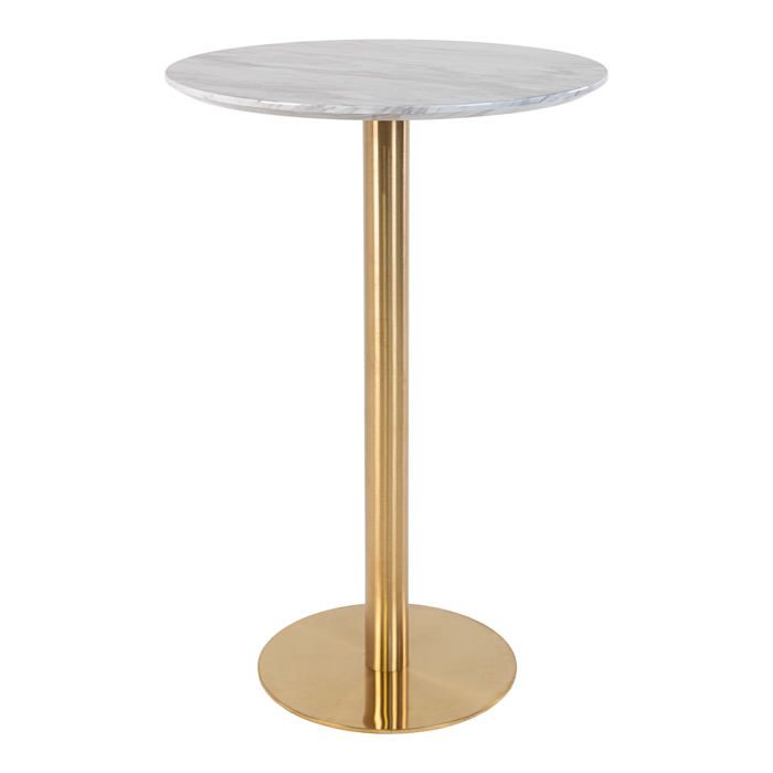 Bolzano Bar Table Ø70 Cm Marble Look, Brass Legs, White.