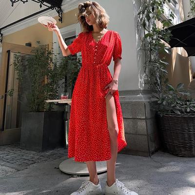 Damen-Sommerkleid mit ethnischem Aufdruck, kurzärmelig, hohe Taille, A-Linie, Schnürkleid