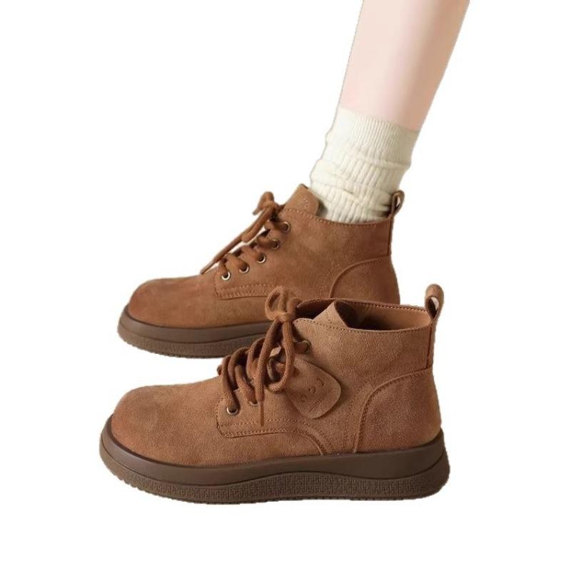 Herbst und Winter Martin Stiefel Damen neue vielseitige matte Leder Retro Schnürstiefel mit dicker Sohle lässige braune Kurzstiefel
