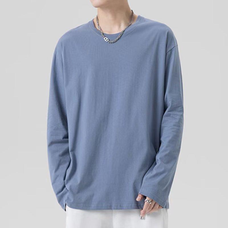 New Men's Pullover Hoodie College Style Korean Version Long Sleeved Round Neck Solid Color Pullover Top