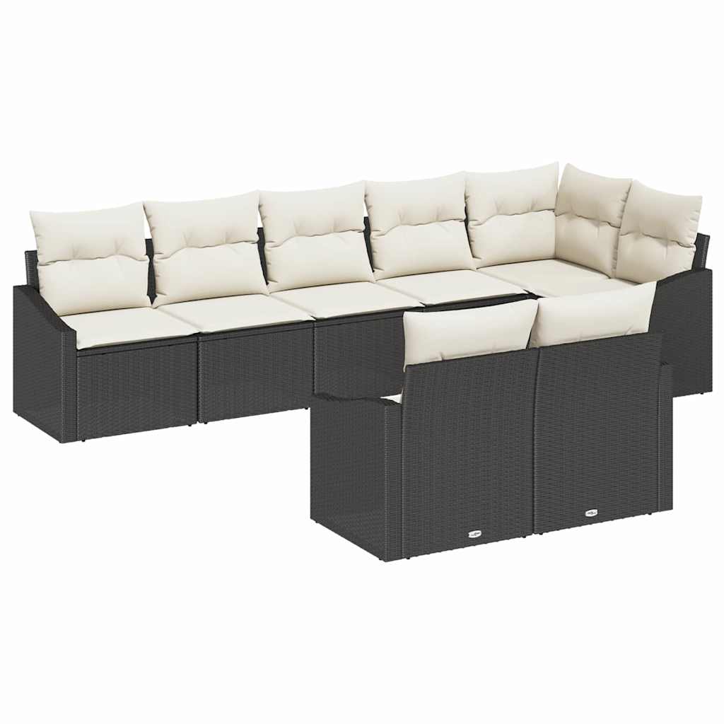 8 Piece Black Poly Rattan Sofa Set with Cushions