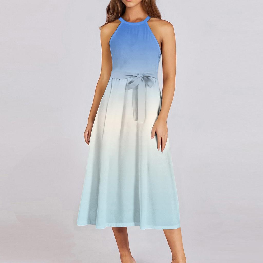 Women's Casual  Round Neck Midi Dress Basic Classic Outdoor Everyday Sleeveless Loose Boho Tie Dress  Summer Beach Sundress