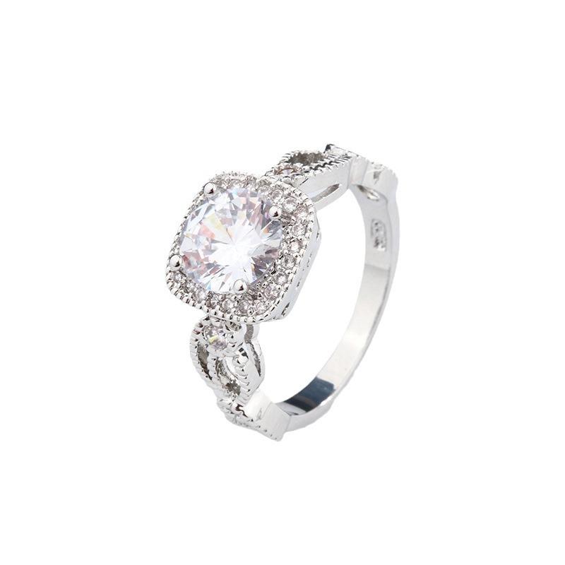 Ball Flower Vine Gorgeous Chinese Style Women's Simulated Diamond Ring Marriage Proposal Group Inlaid Square Stone Carat Ring