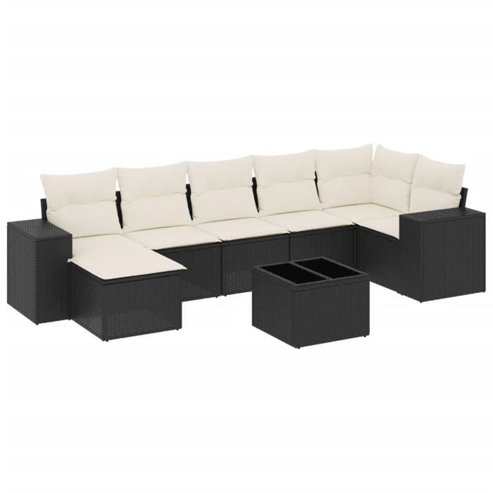 VidaXL Salon de Jardin avec Coussins 8 pcs, Canapés de Terrasse, Ensemble de Meubles de Patio, Mobilier d'Extérieur, Noir 3222885