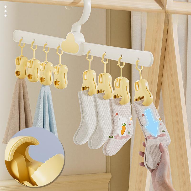 ტანსაცმლის საშრობი საკიდი 8 სამაგრით, 1 შეკვრა პატარა პორტატული ჩამოსაკიდი საშრობი 360° მბრუნავი კაუჭი პირსახოცების გასაშრობად ბავშვის ტანსაცმლის წინდები ხელთათმანები