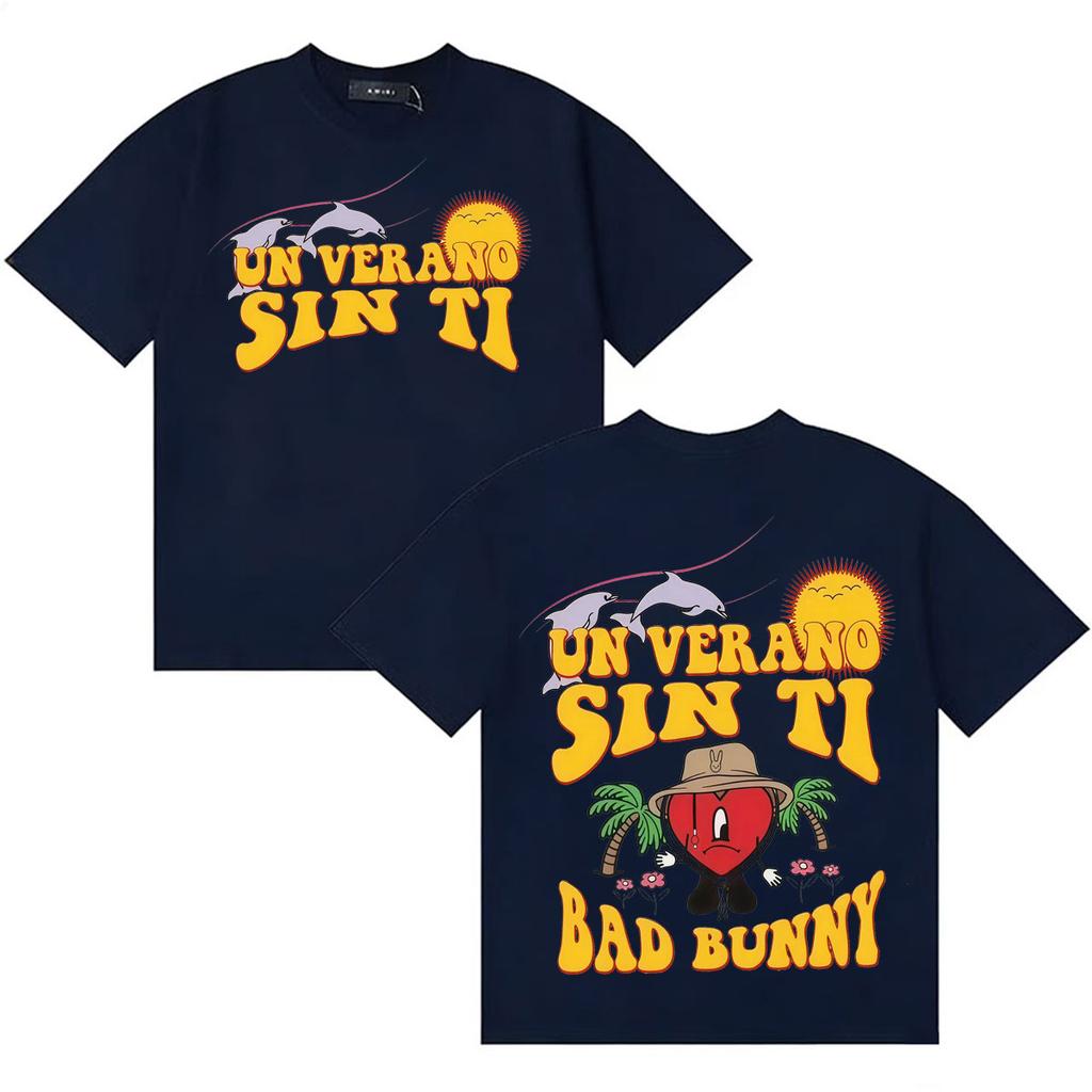 Bad Bunny UN VERANO SIN TI Classic Graphic Unisex T Shirt Unisex Hip Hop T Shirts Album Double Sided Print ONeck Short Sleeve Tee