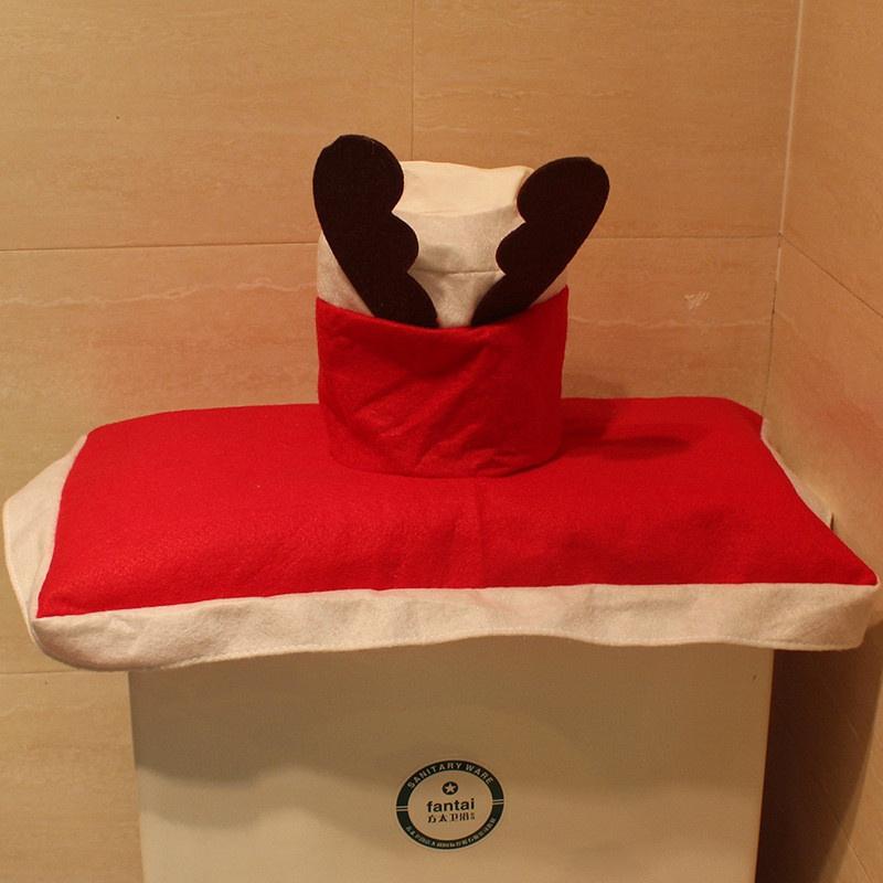 3pcs Set Christmas Elk Toilet Seat Cover Rug Set Decortions for Home Bathroom Ornament