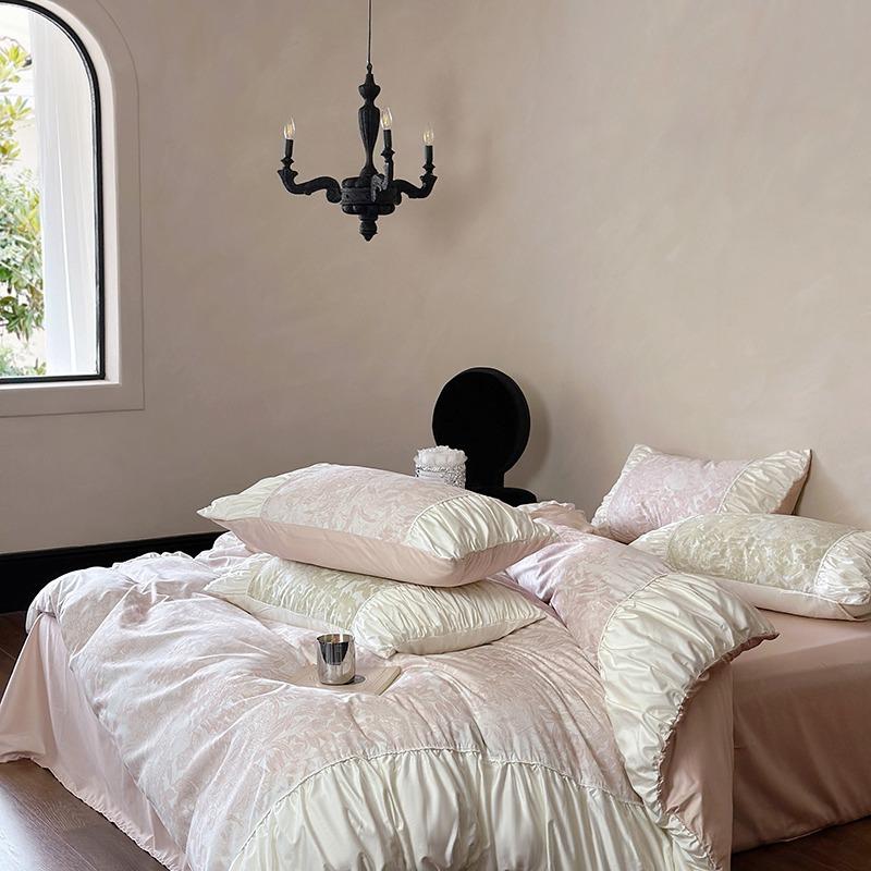 4-Piece All-Cotton Velvet Cotton Bed Cover Set - Pure Cotton Tencel Duvet Cover With Fitted Sheet