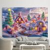 2D1 charming Christmas village background - fairyland winter snow scene gingerbread house and holiday decorations polyester