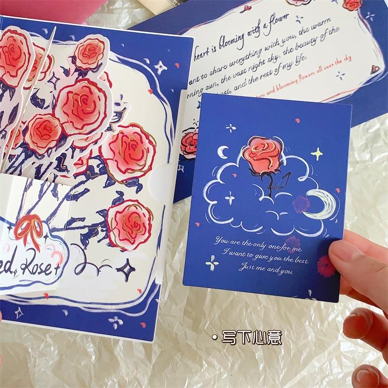 Three-dimensional 3D Surprise Blessing Greeting Card Watercolor Flowers Retro Floral Holiday Message Beautiful Blessing Card Chinese Valentine's Day