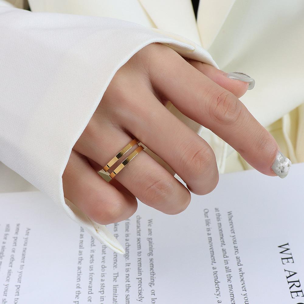Elegant Multi-Layer European & American Titanium Steel 18K Gold Polished Index Finger Ring for Women