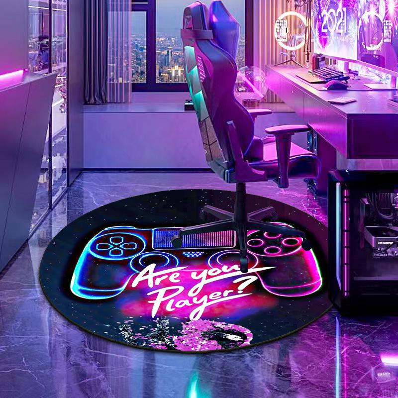 E-Sport-Stuhlmatte und Nachttischdecke mit Gaming-Thema und 3D-Effekt