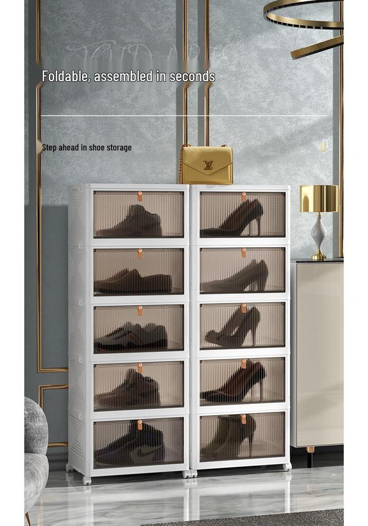 Large Capacity Folding Storage Cabinet with Wheels - Multi-layer Organizer for Snacks & Clothes