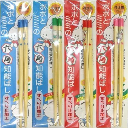 Hashisho Seiwa sekskantede intelligente spisepinner, Popo og Mimi design for barn (14cm, for 3-åringer, Rød)