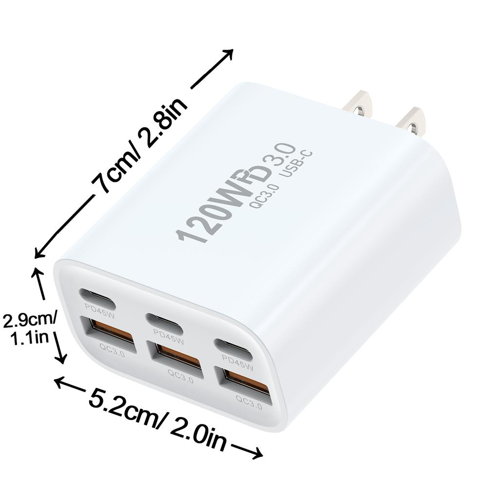 111W GaN 6 in 1 Fast Charging Phone Charger USB C Charger Power Adapter Type C EU/US/AU/UK Wall Charger For iPhone Samsung Xiaom