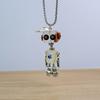 Wood Block Robot Pendant Necklace Adjustable Length Punk Neckchain Stylish Leather Cord Accessory Fade Resistant Chokers