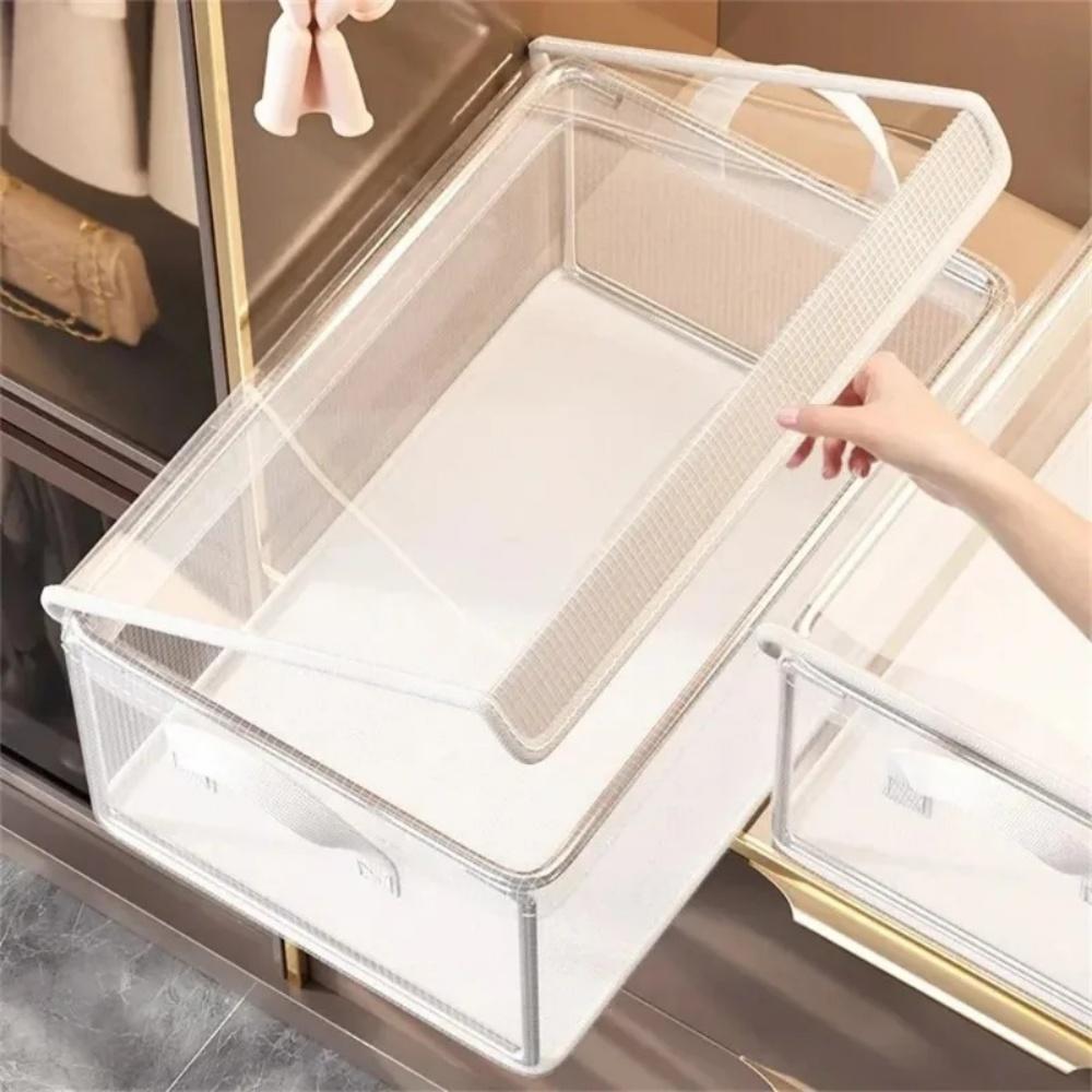Transparent PVC Clothes Storage Basket - Waterproof Fabric Box with Stainless Steel Frame for Underwear &Closet Organization
