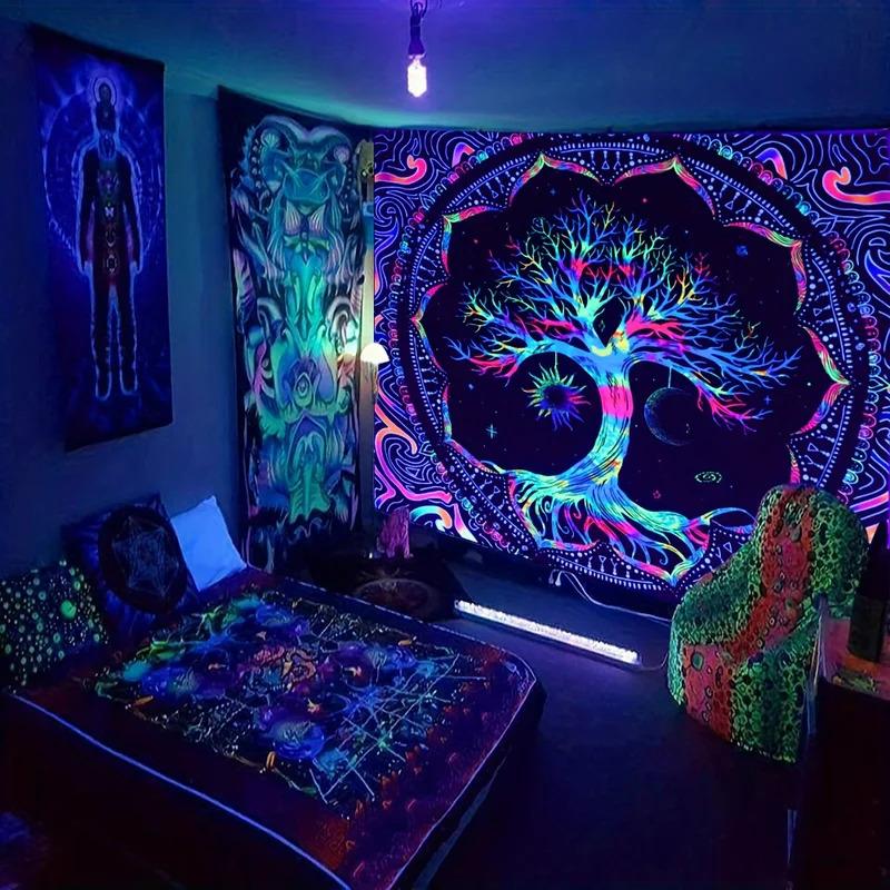 VIKAMA Fluorescent Tree Tapestry Which Has Added A Magical Trippy Vibe Ideal For Home Office Guesthouse And Space Decor