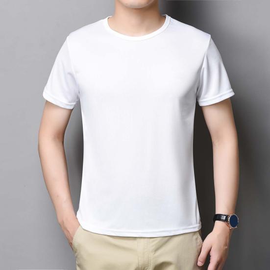 Summer Men Top Ice Silk Quick-drying Short Sleeves O Neck Loose Solid Color Thin Breathable Elastic Casual Pullover Daily Sport Top