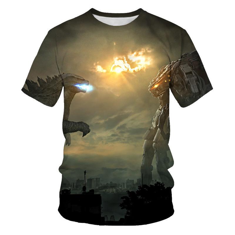 Summer Round Neck 3D Godzilla Pattern Printed Top Fashionable Casual Short Sleeved Children's Boy T-shirts