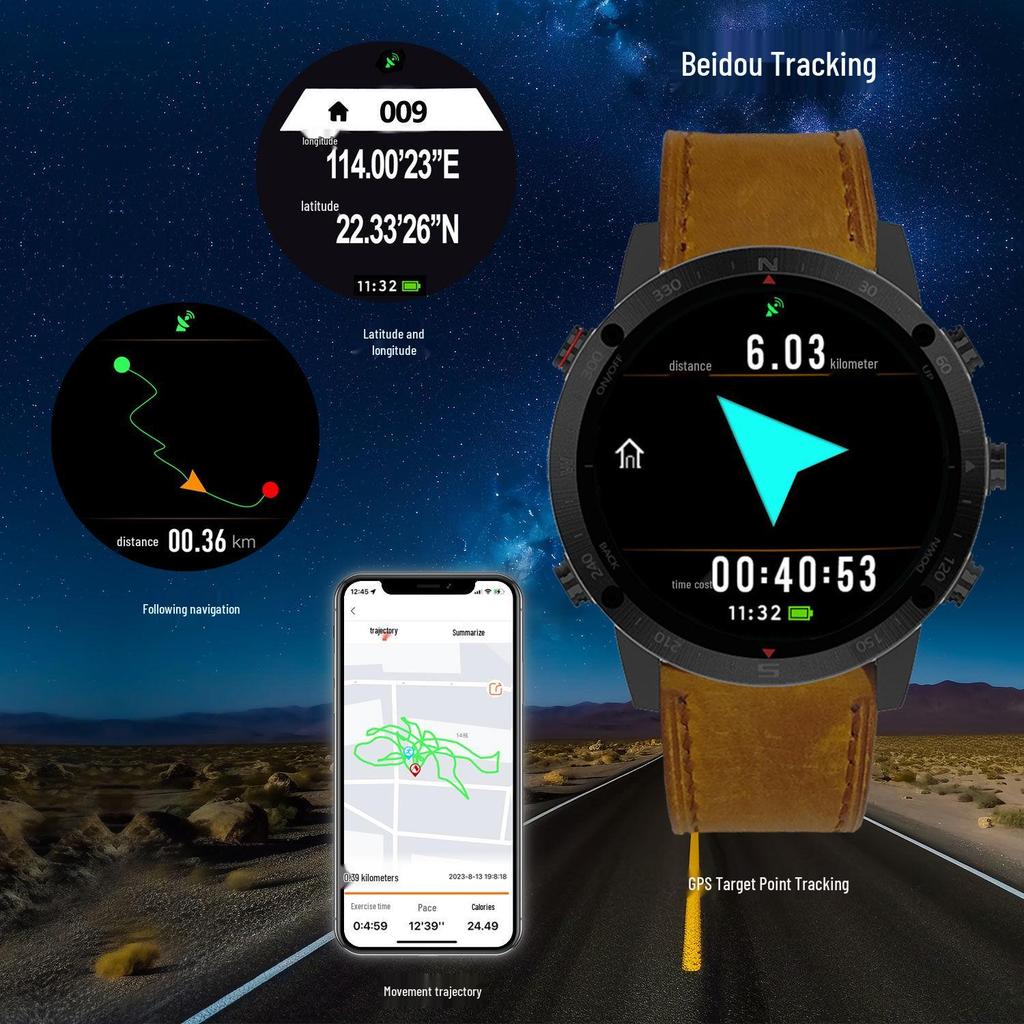 Songlu Waterproof GPS Smartwatch with Compass for Diving, Swimming, Running, Cycling, Fishing & Mountaineering