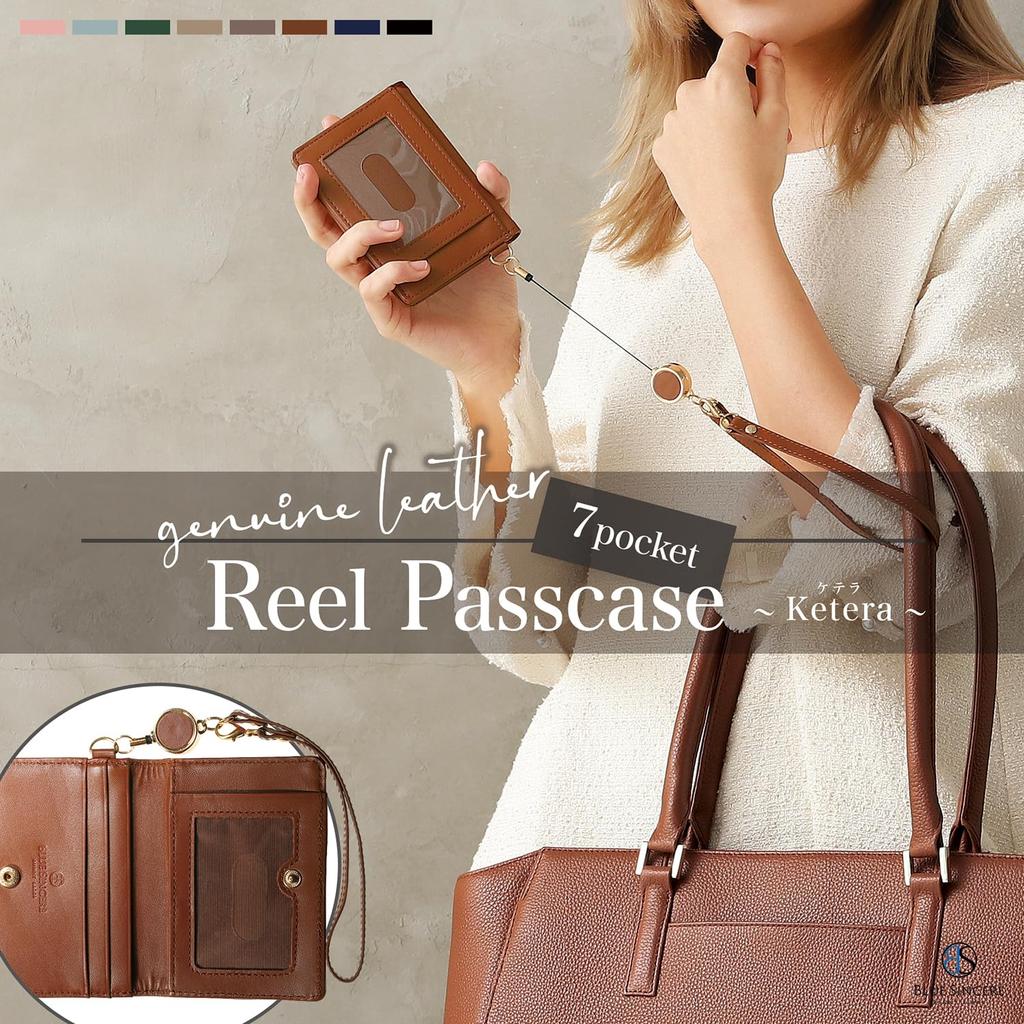 Genuine Leather Pass Case with Large 7 Privacy License Premium Leather PC9 [BLUE SINCERE] Reel, Women's, Capacity, Cards, Bifold, Guard, Driver's