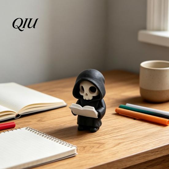 Durable 3D Print Skull Dark Style Halloween Ornament, Mini Printed Hooded Spooky Home Accessory Compact Exquisite Details Sculpture, for