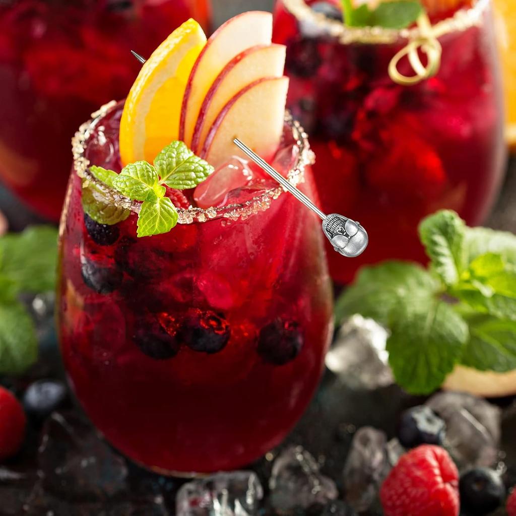 Patelai 5 Pieces Cocktail Picks Skull Stainless Steel Fruit Sticks Reble Toothpicks for Cocktail Halloween