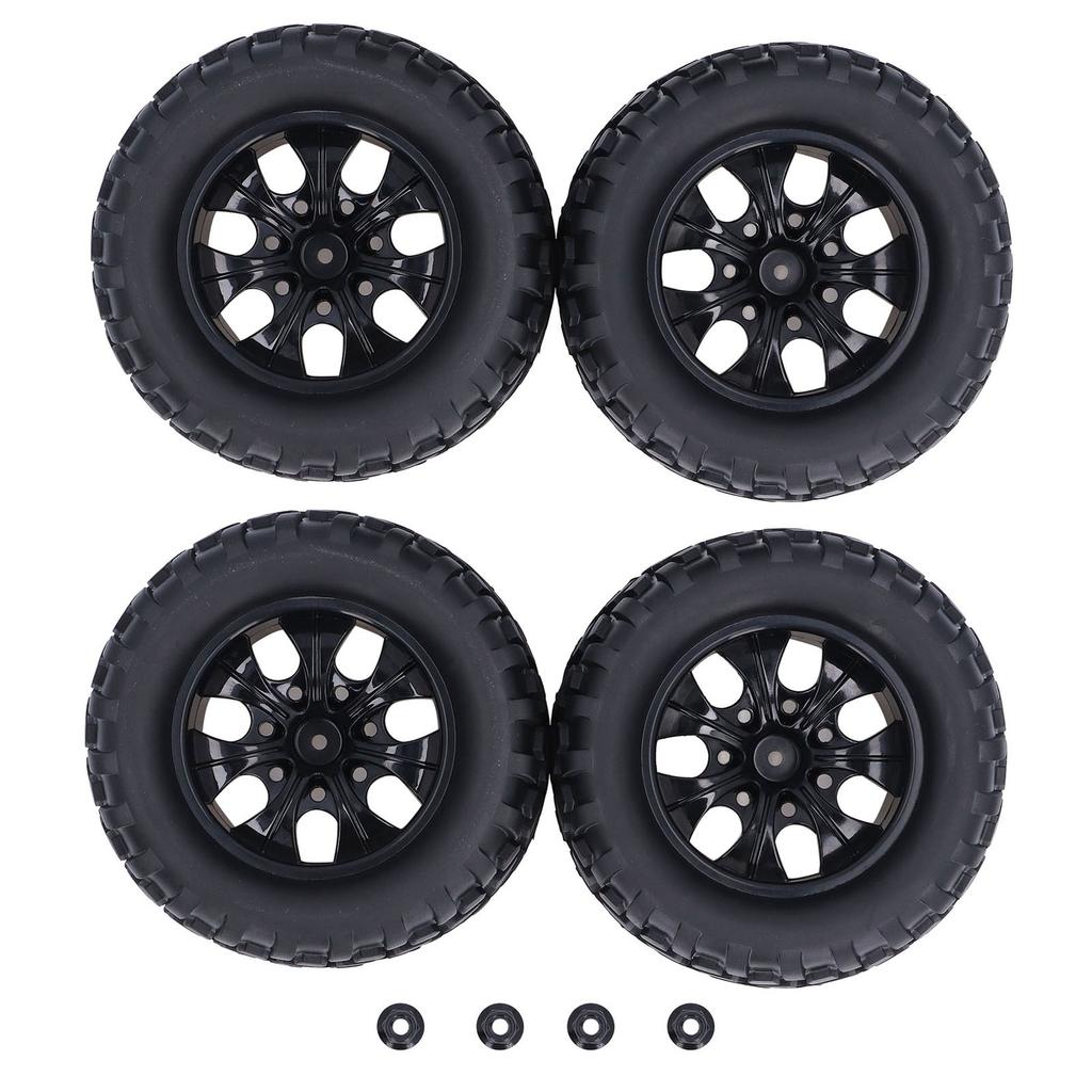 4PCS Rubber Tires with M4 Lock Nuts 12mm Hex Hub 7 Spoke Rim Wheel Tire for 110 RC Off Road Truck